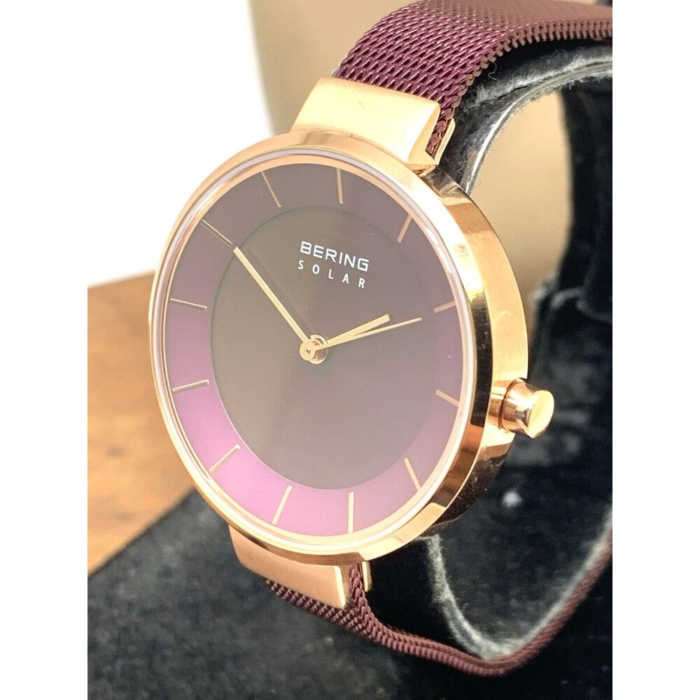 Bering Women's Watch 14631-969 Solar Rose Gold Purple Mesh Steel Band 31mm - Picture 12 of 13